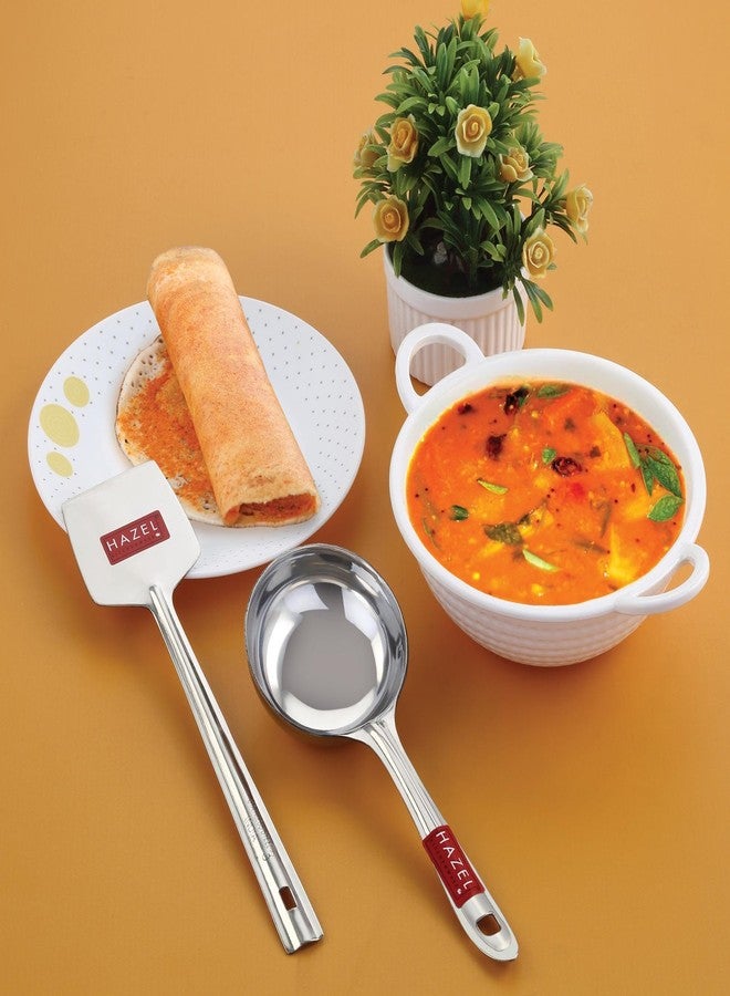 هايزل مغرفة وملعقة من الفولاذ المقاوم للصدأ من هازل | طقم أدوات مطبخ من قطعتين | أداة تقليب الخبز وأداة طهي | أدوات متينة ومقاومة للصدأ للاستخدام اليومي - Image 5